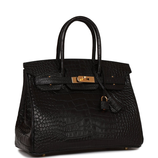 Hermes Birkin 30 Black Matte Alligator Gold Hardware