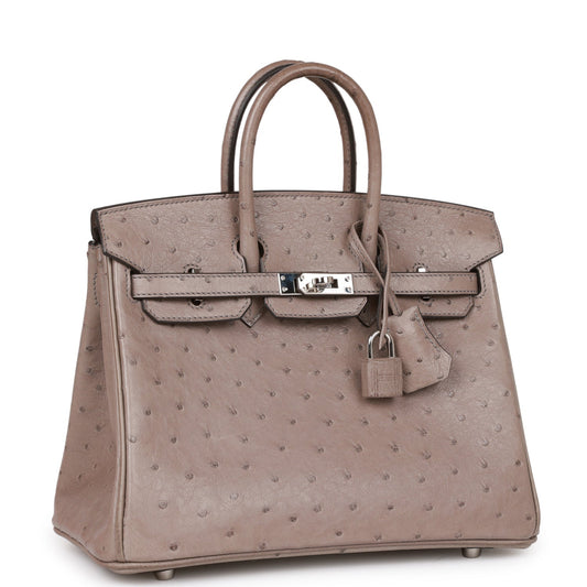 Hermes Birkin 25 Gris Tourterelle Ostrich Palladium Hardware