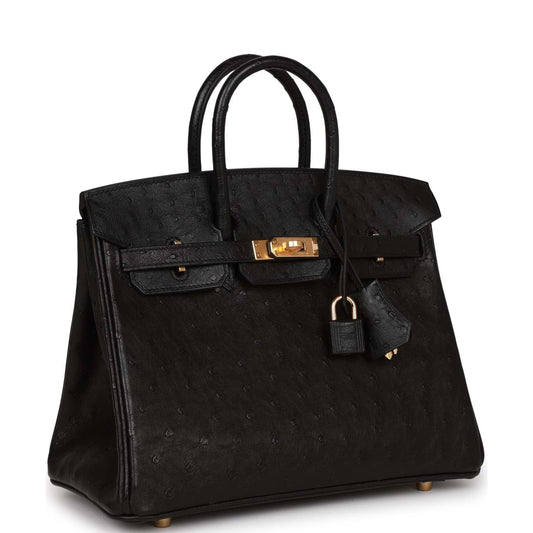 Hermes Birkin 25 Black Ostrich Gold Hardware