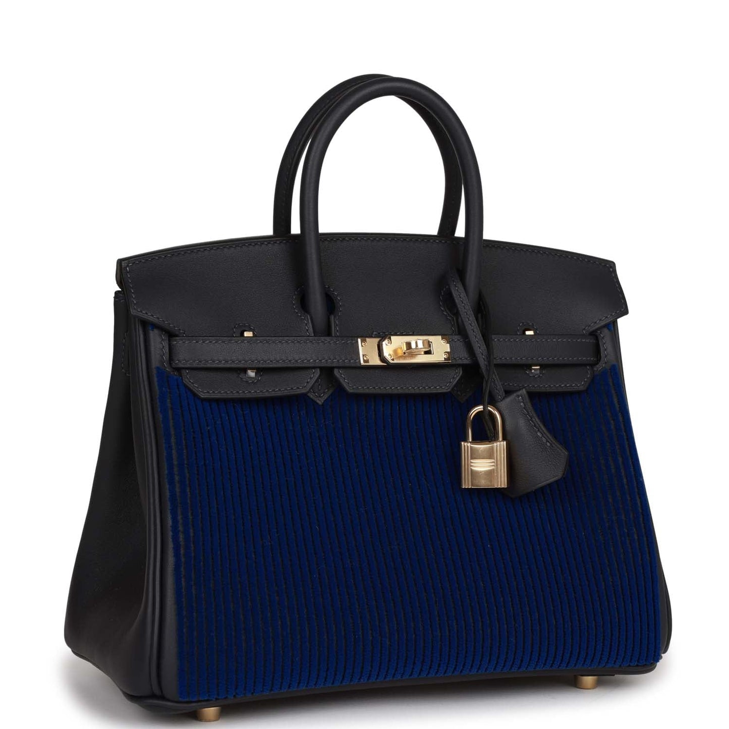 Hermes Birkin 25 Cote-a-Cote Tuffetage Bleu Saphir and Caban Swift Permabrass Hardware