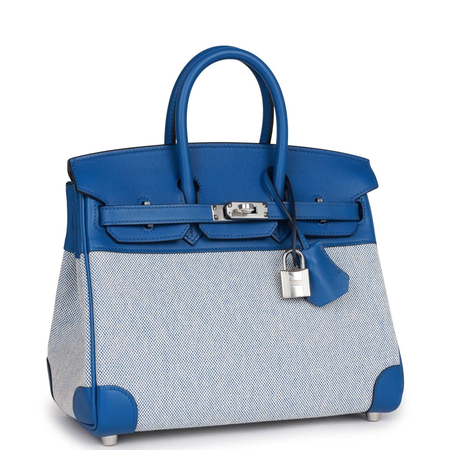 Hermes Birkin 25 Bleu Bill Toile H and Bleu France Swift Swift Palladium Hardware