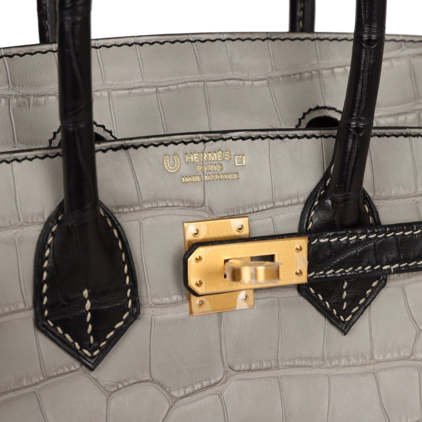 Hermes Special Order (HSS) Birkin 25 Gris Perle and Black Matte Alligator Brushed Gold Hardware