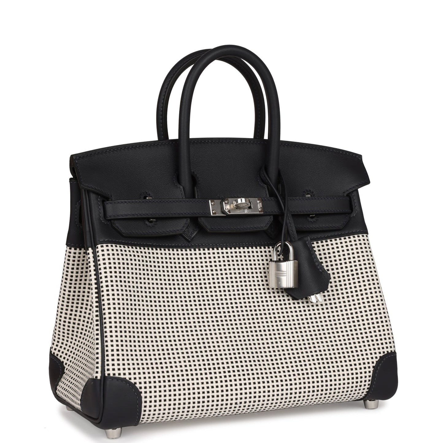 Hermes Quadrille Birkin 25 Black Swift and Ecru Toile Palladium Hardware