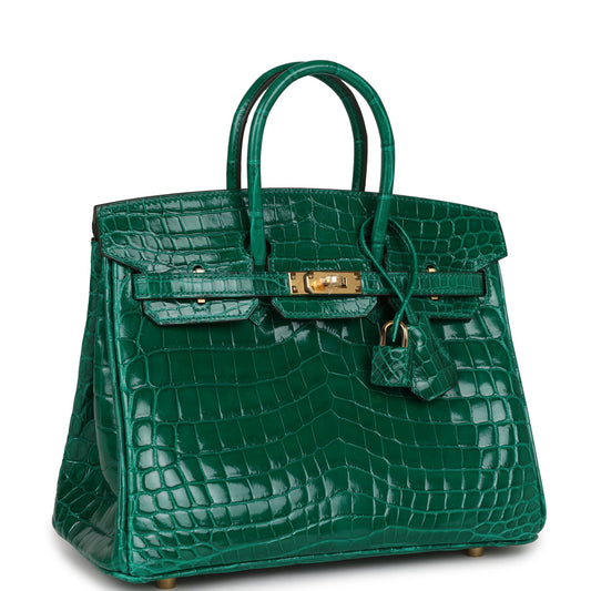 Hermes Birkin 25 Emerald Shiny Niloticus Crocodile Gold Hardware