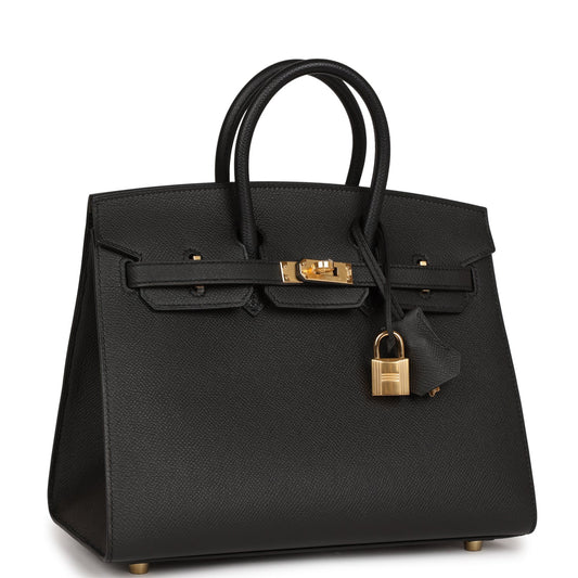 Hermes Birkin Sellier 25 Black Epsom Gold Hardware