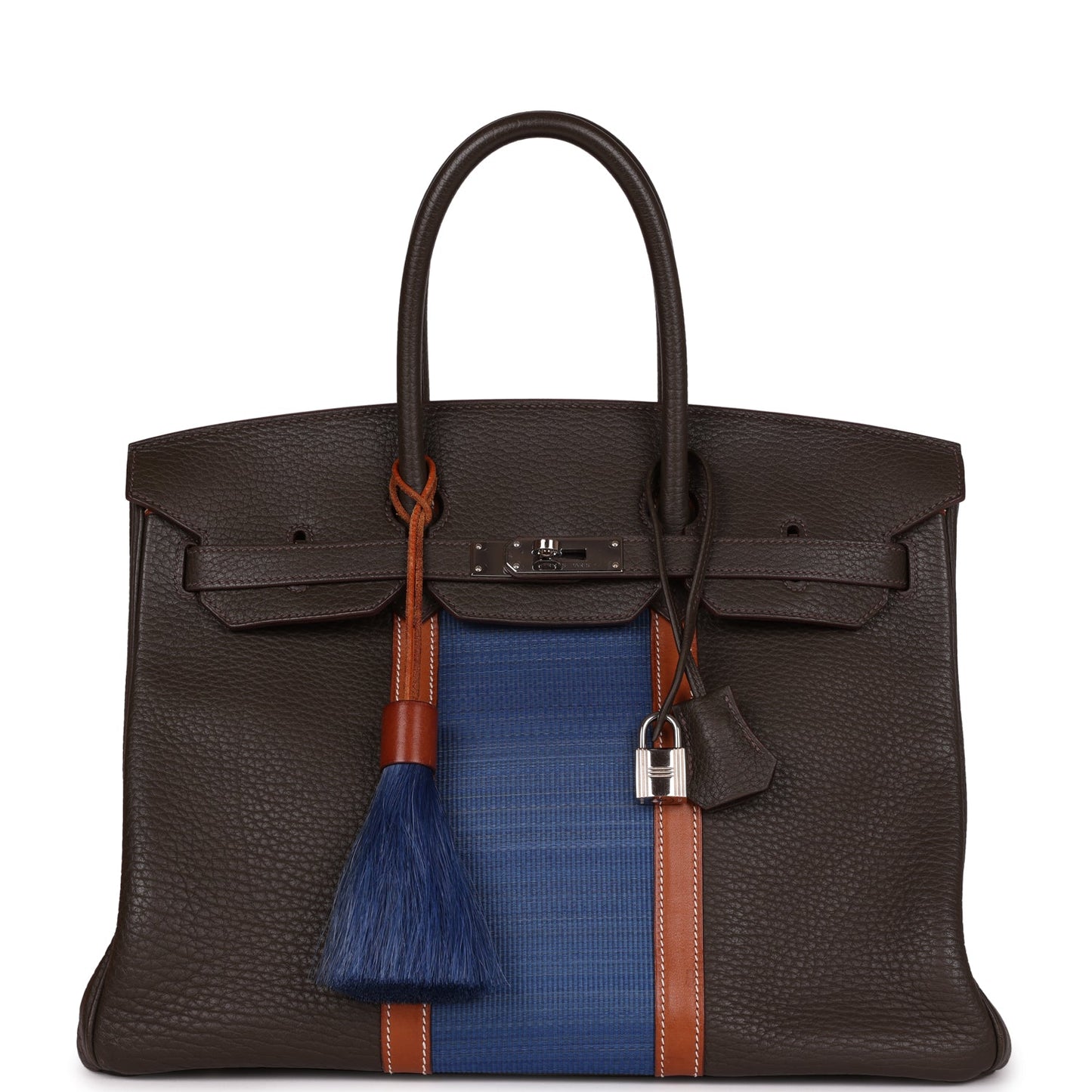 Hermes Birkin Club 35 Vert Bronze, Blue Thalassa, Fauve Barenia Fjord & Ottomane Palladium Hardware