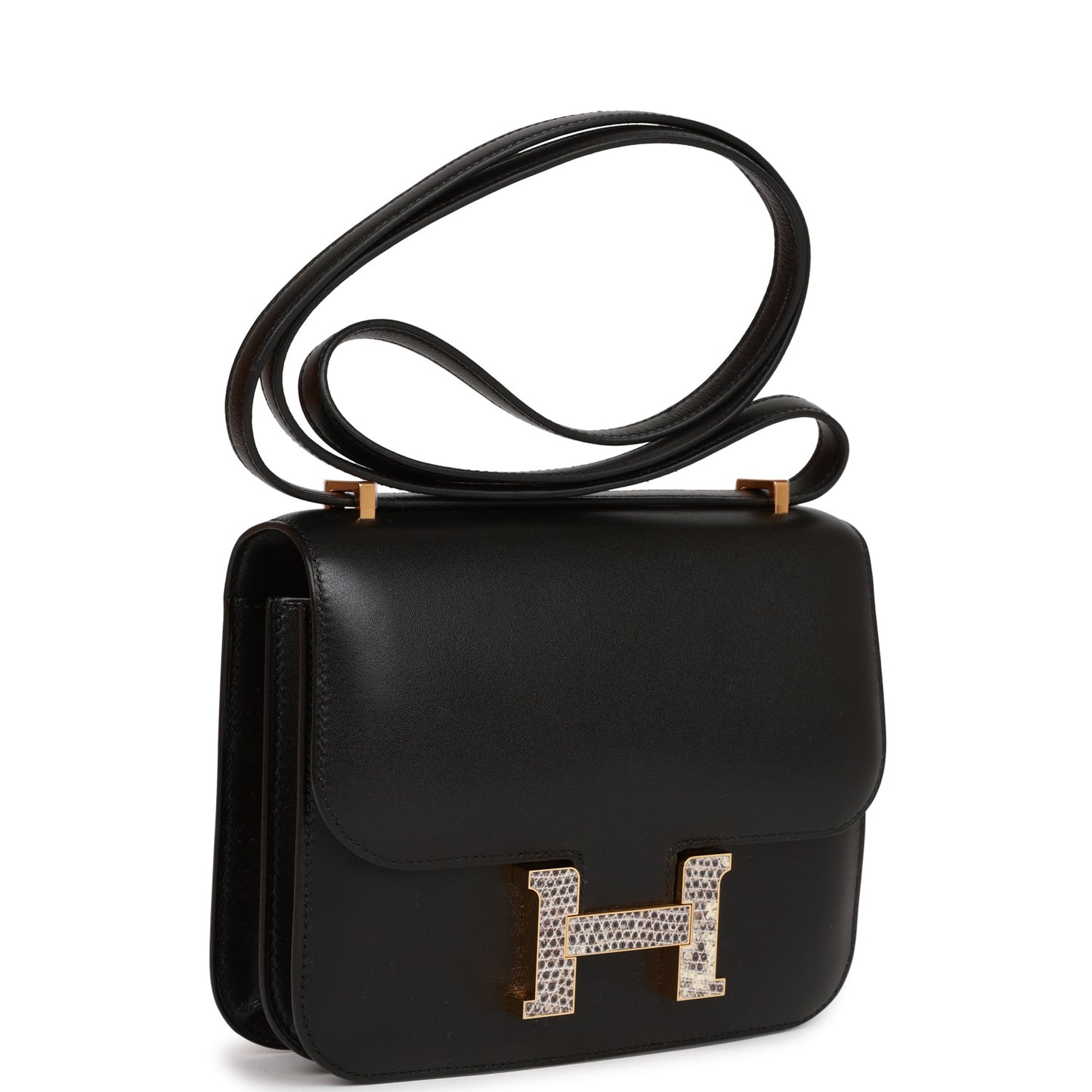 Hermes Constance 18 Black Tadelakt and Ombre Lizard Gold Hardware