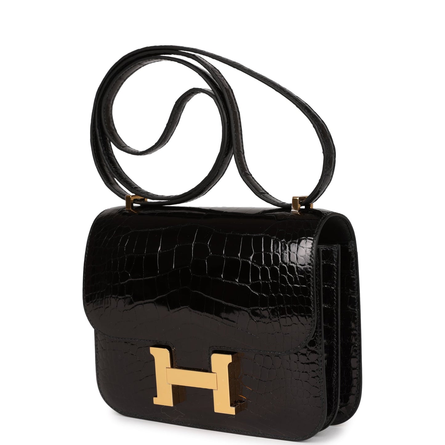 Hermes Constance 18 Black Shiny Alligator Gold Hardware