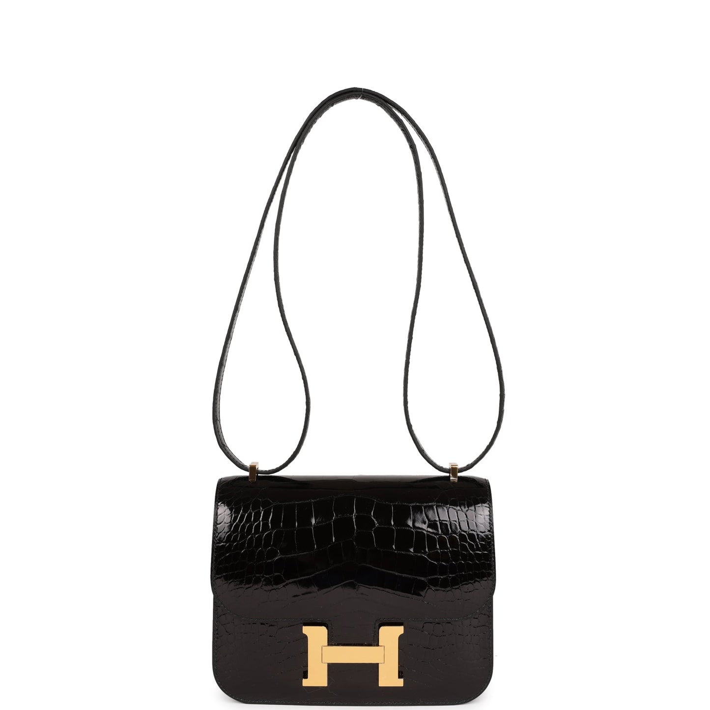 Hermes Constance 18 Black Shiny Alligator Gold Hardware