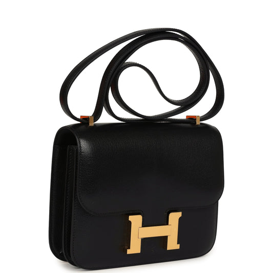 Hermes Constance 18 Black Chevre Chamkila Gold Hardware