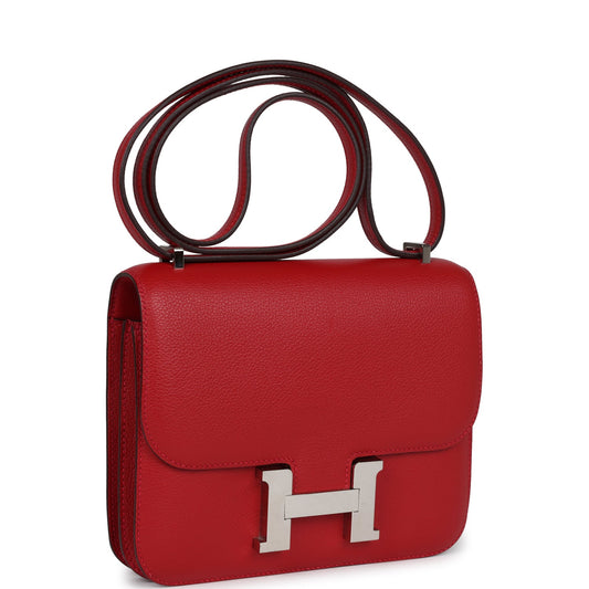 Hermes Constance 18 Rouge Casaque Evercolor Palladium Hardware