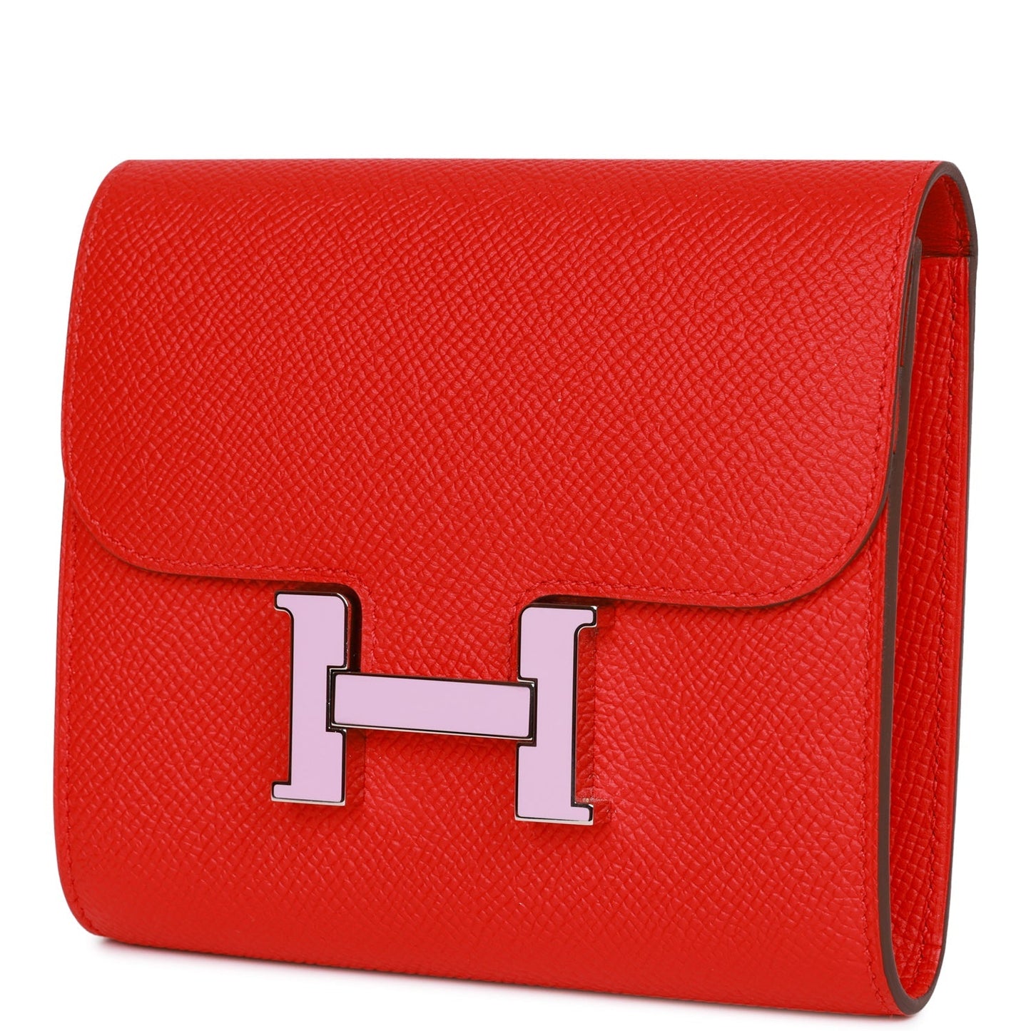 Hermes Constance Compact Wallet Rouge de Coeur Epsom Rose Sakura Enamel and Palladium Hardware