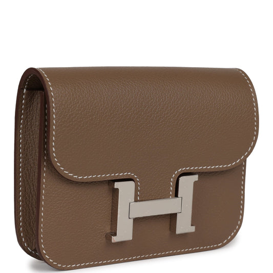 Hermes Constance Slim Wallet Etoupe Evercolor Palladium Hardware