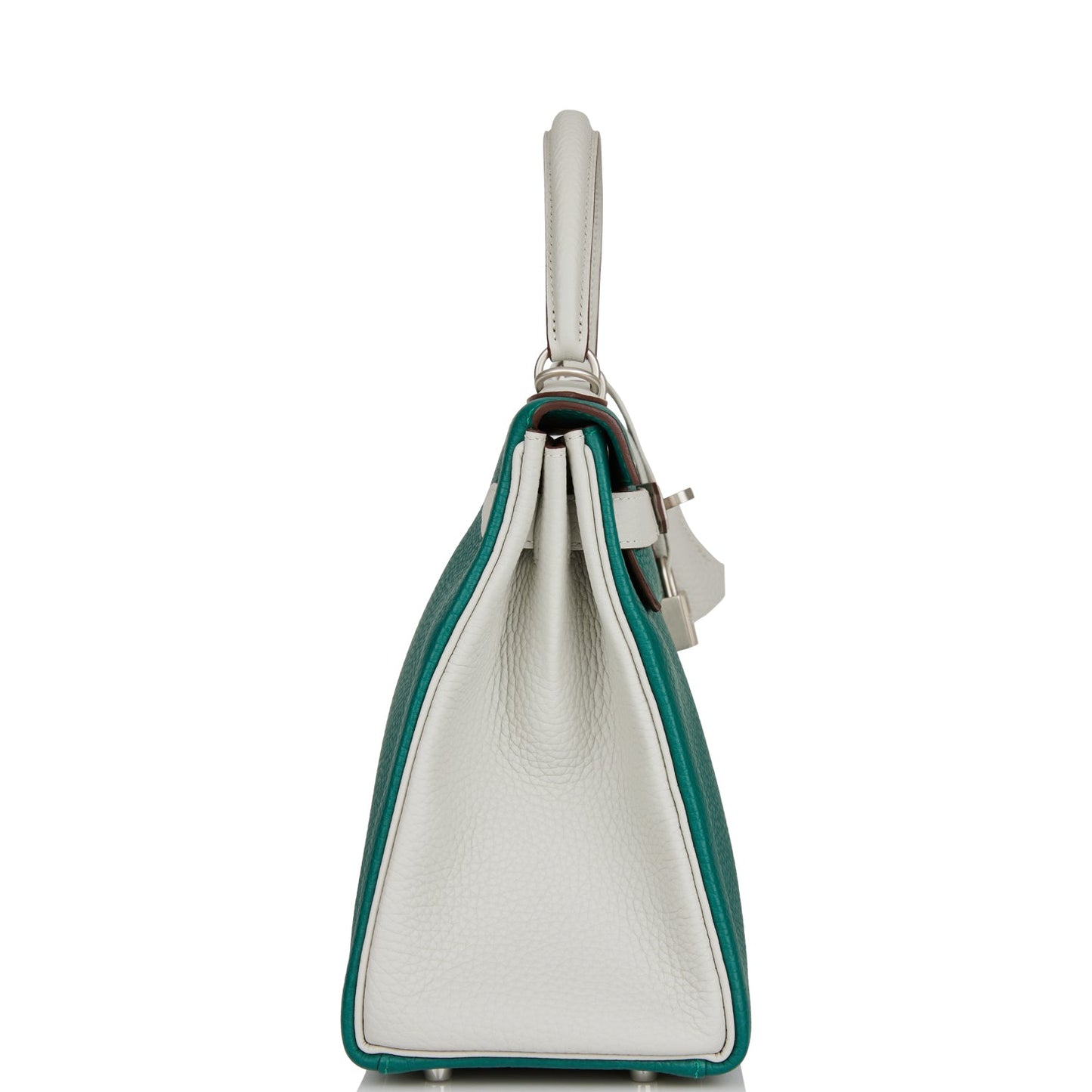 Hermes Kelly Retourne 28 Malachite and Gris Perle Clemence Brushed Palladium Hardware