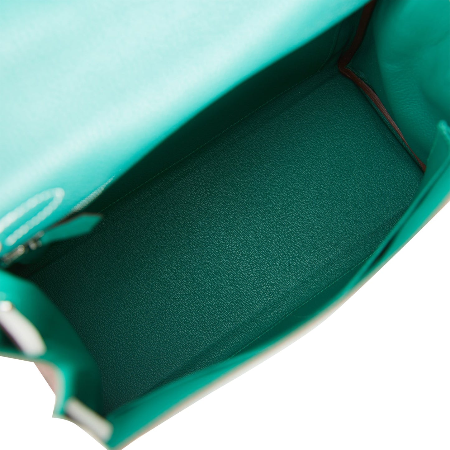 Hermes Kelly Retourne 28 Malachite and Gris Perle Clemence Brushed Palladium Hardware