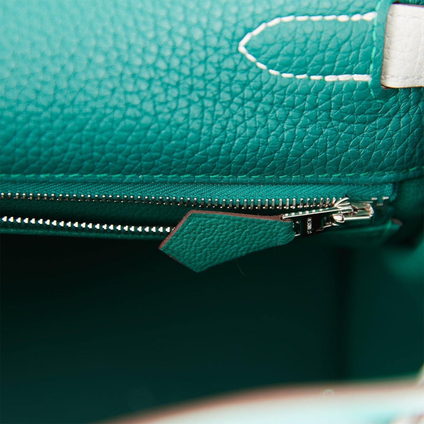 Hermes Kelly Retourne 28 Malachite and Gris Perle Clemence Brushed Palladium Hardware