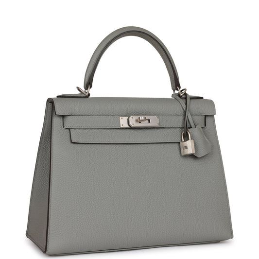 Hermes Kelly Sellier 28 Gris Mouette Verso Togo Brushed Palladium Hardware