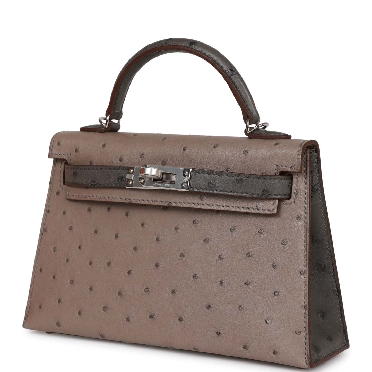 Hermes Special Order (HSS) Kelly Sellier 20 Gris Tourterelle and Graphite Ostrich Palladium Hardware