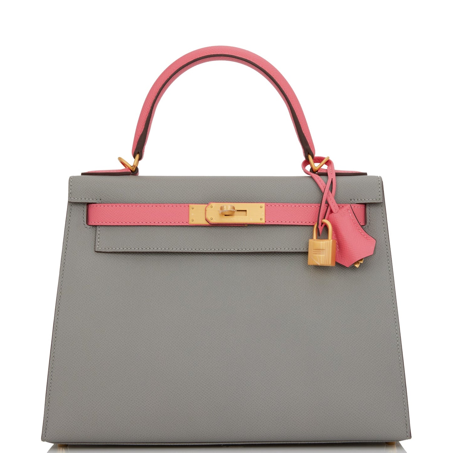 Hermes Kelly Sellier 28 Gris Mouette and Rose Azalee Epsom Brushed Gold Hardware