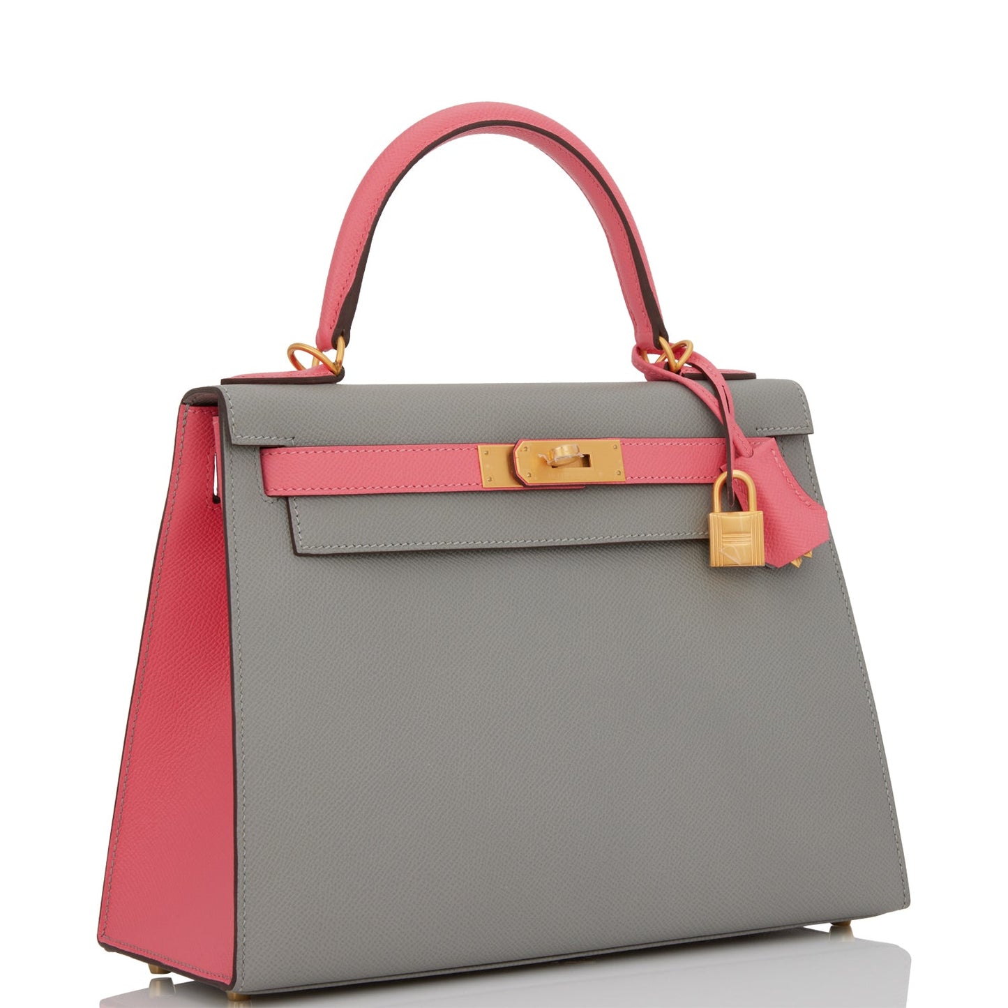 Hermes Kelly Sellier 28 Gris Mouette and Rose Azalee Epsom Brushed Gold Hardware