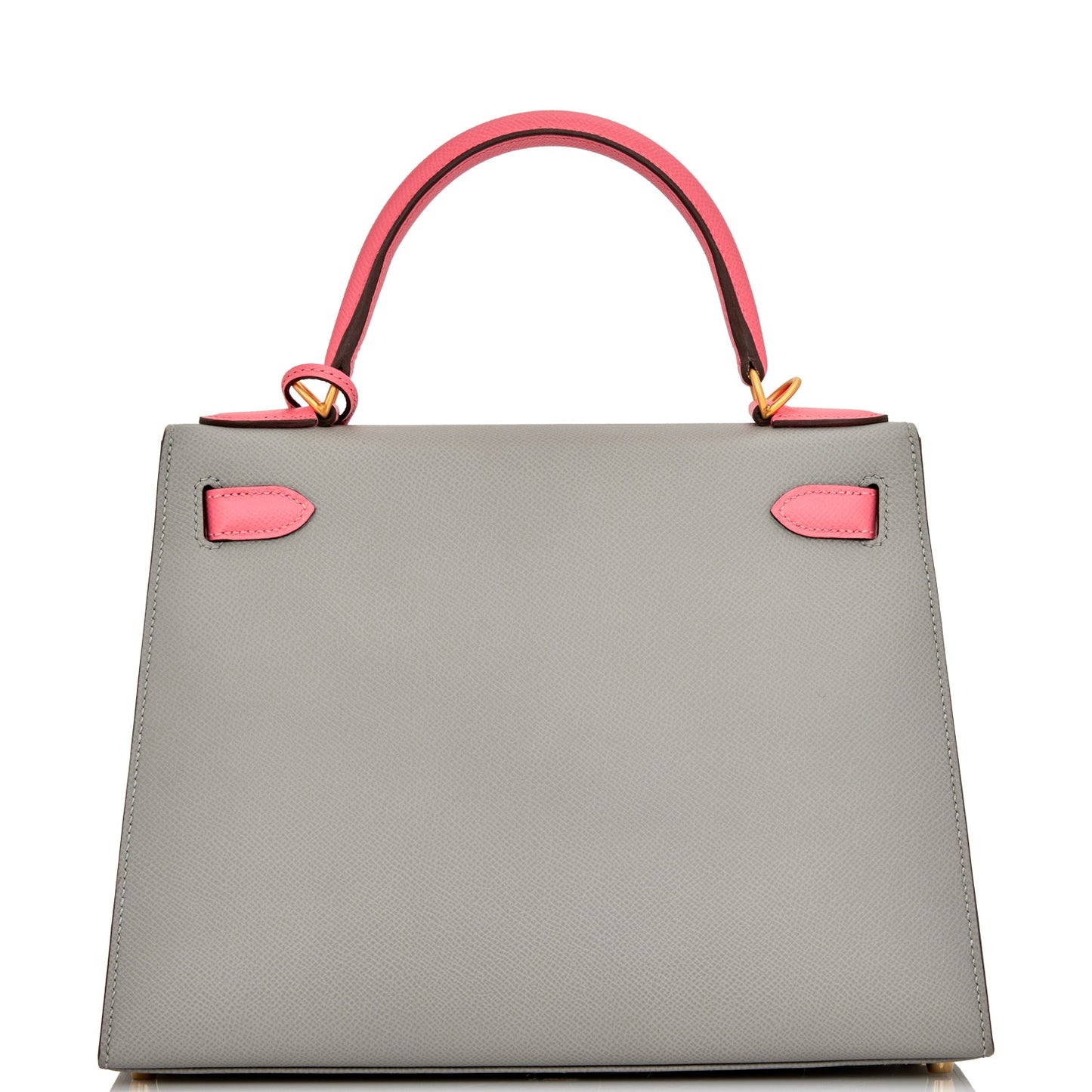 Hermes Kelly Sellier 28 Gris Mouette and Rose Azalee Epsom Brushed Gold Hardware