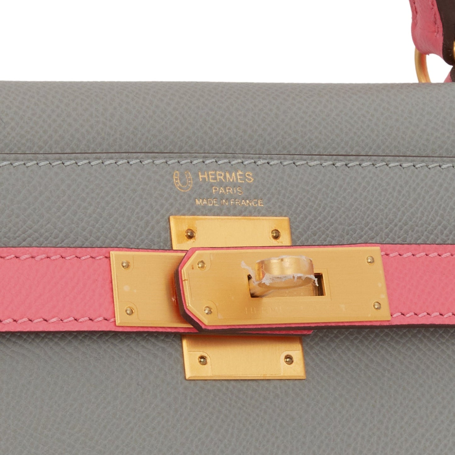 Hermes Kelly Sellier 28 Gris Mouette and Rose Azalee Epsom Brushed Gold Hardware