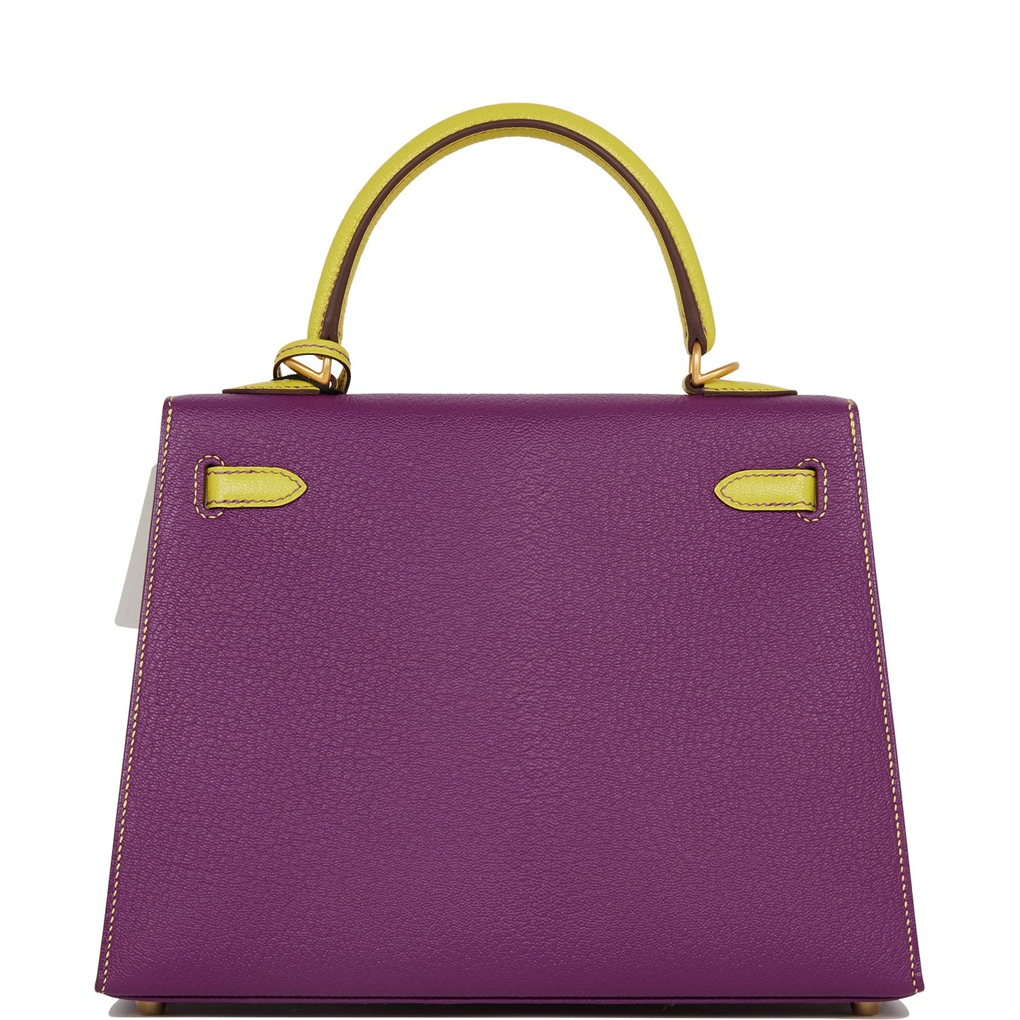 Hermes Kelly Sellier 25 Anemone and Lime Chevre Brushed Gold Hardware