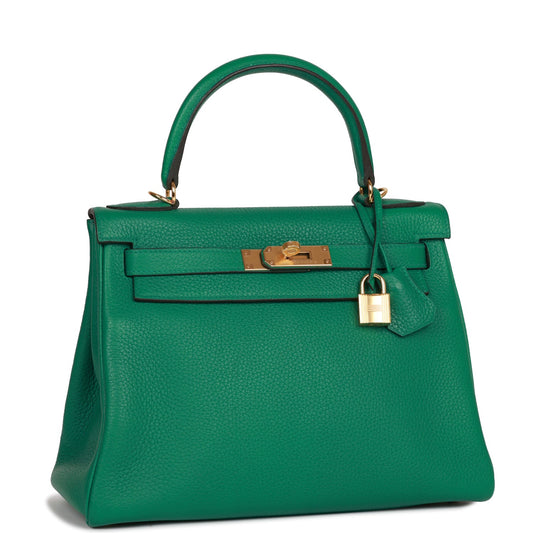 Hermes Kelly Retourne 28 Vert Vertigo Clemence Gold Hardware