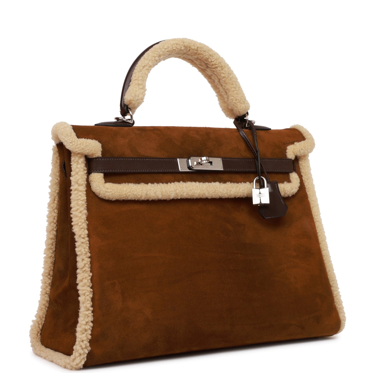 Hermes Teddy Kelly 35 Shearling and Ebene Barenia Palladium Hardware