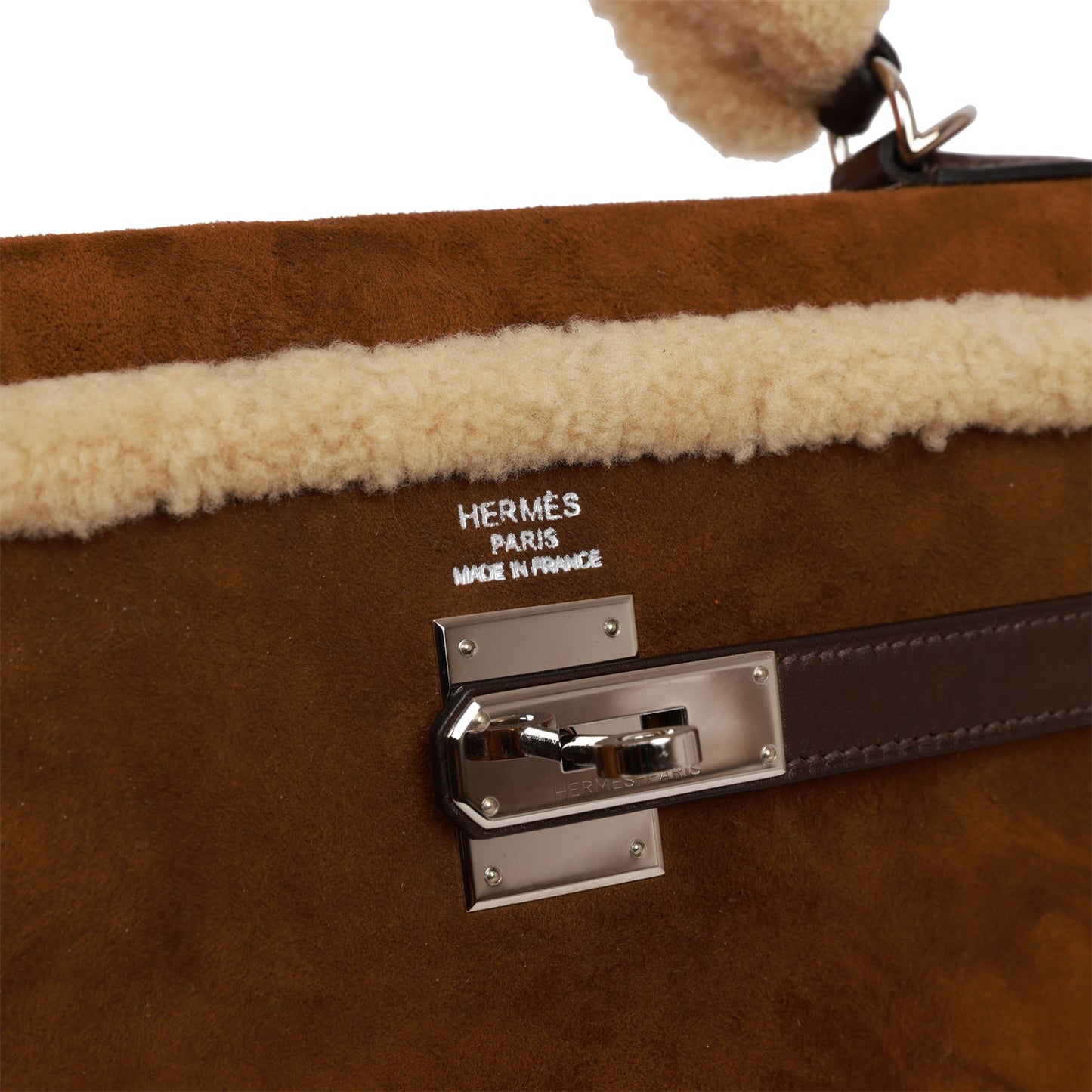 Hermes Teddy Kelly 35 Shearling and Ebene Barenia Palladium Hardware