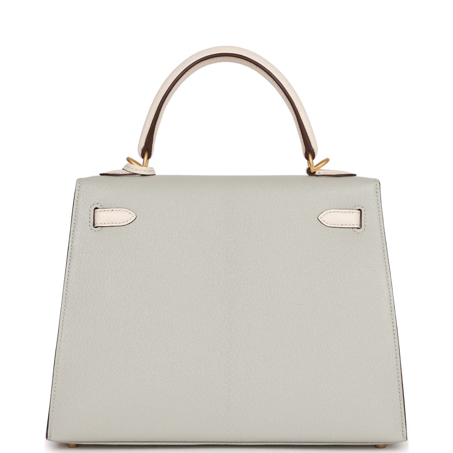 Hermes Kelly Sellier 25 Gris Perle and Nata Chevre Brushed Gold Hardware