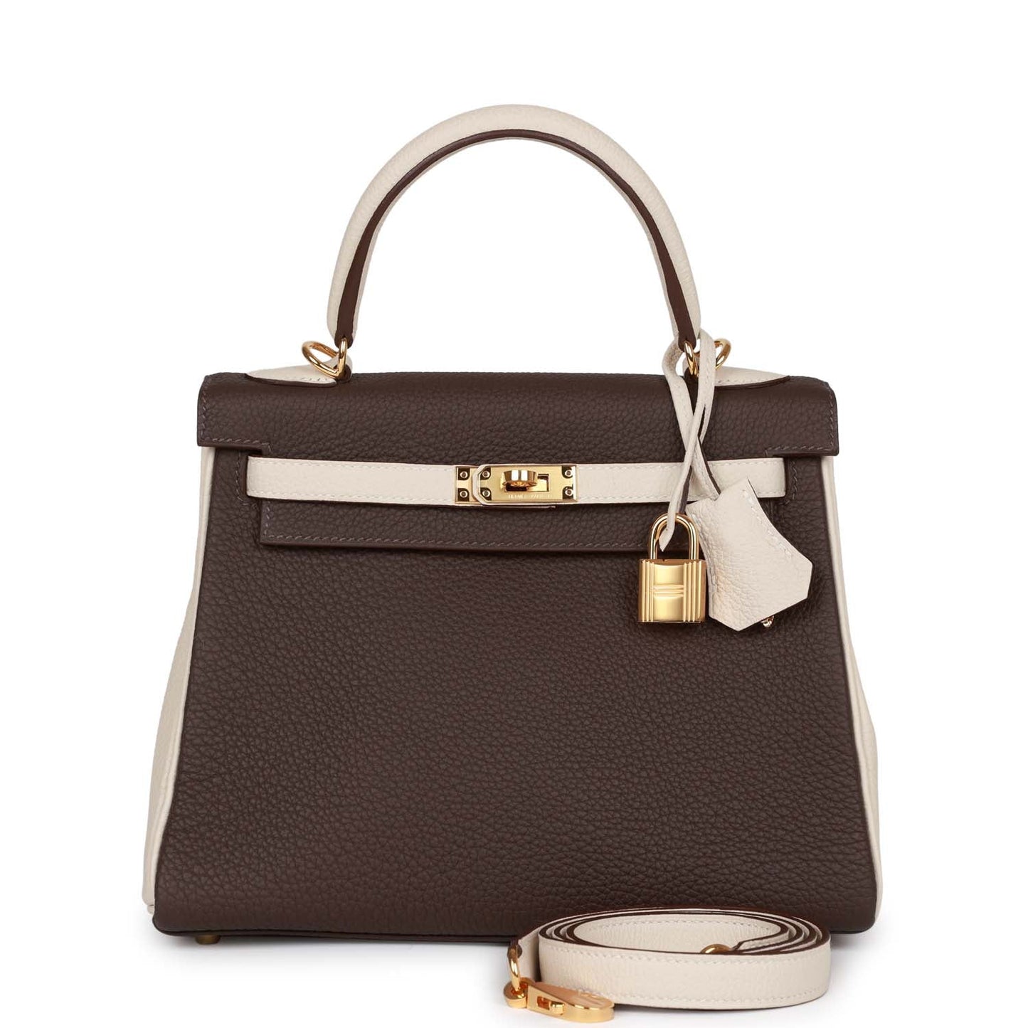 Hermes Kelly Retourne 25 Ebene and Craie Togo Gold Hardware