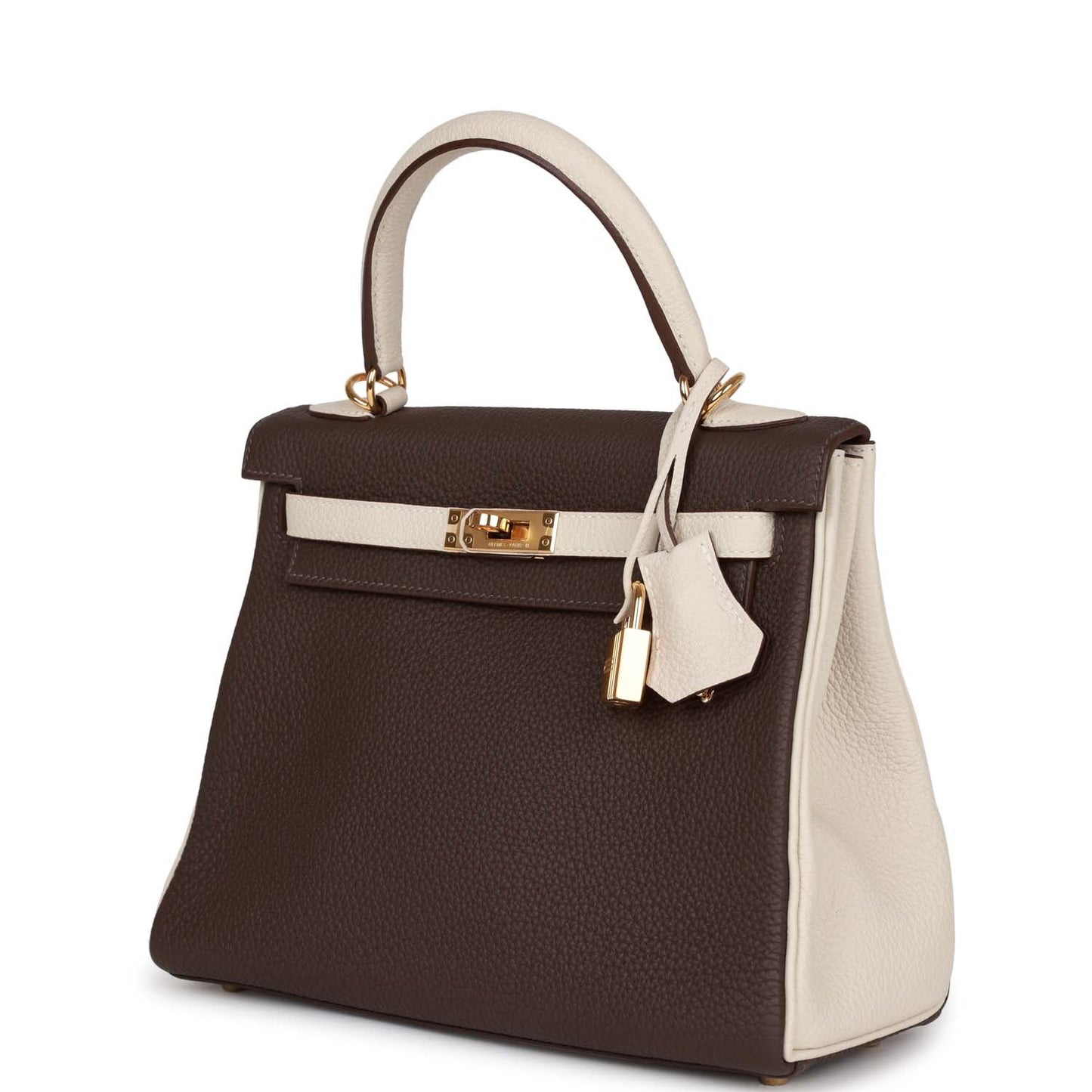 Hermes Kelly Retourne 25 Ebene and Craie Togo Gold Hardware