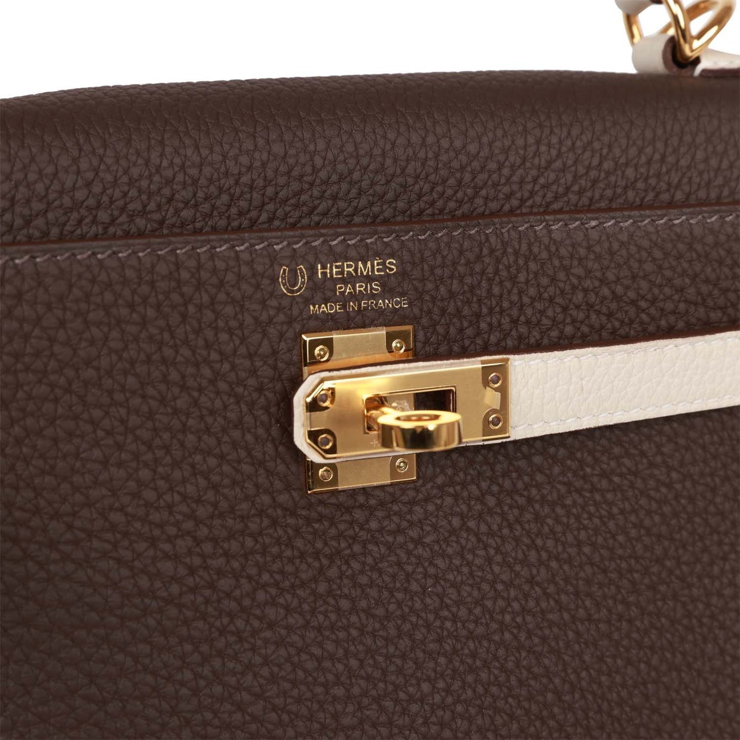 Hermes Kelly Retourne 25 Ebene and Craie Togo Gold Hardware