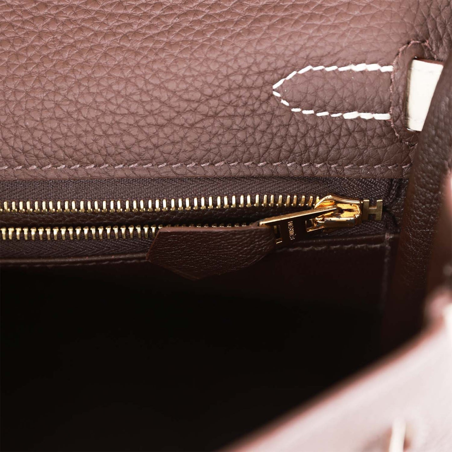 Hermes Kelly Retourne 25 Ebene and Craie Togo Gold Hardware