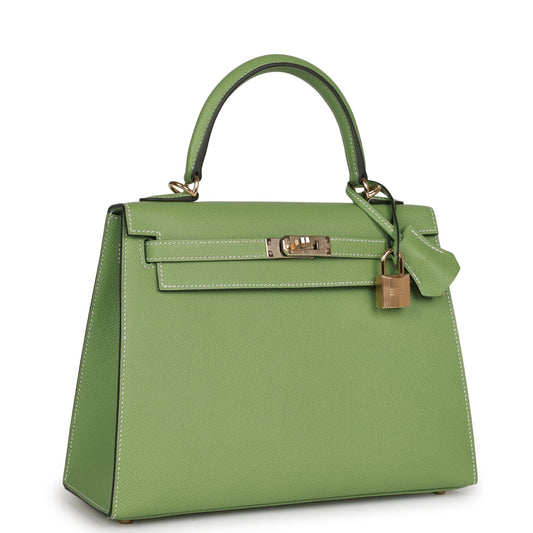 Hermes Kelly Sellier 25 Vert Criquet Epsom Permabrass Hardware