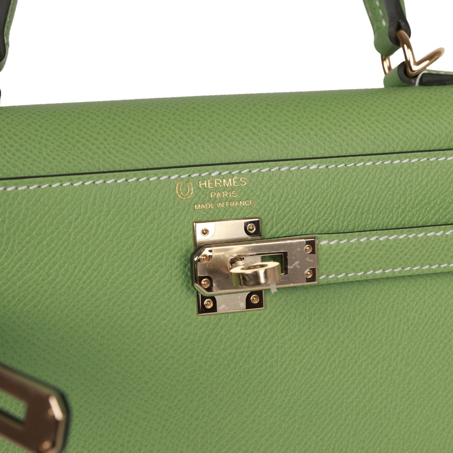 Hermes Kelly Sellier 25 Vert Criquet Epsom Permabrass Hardware