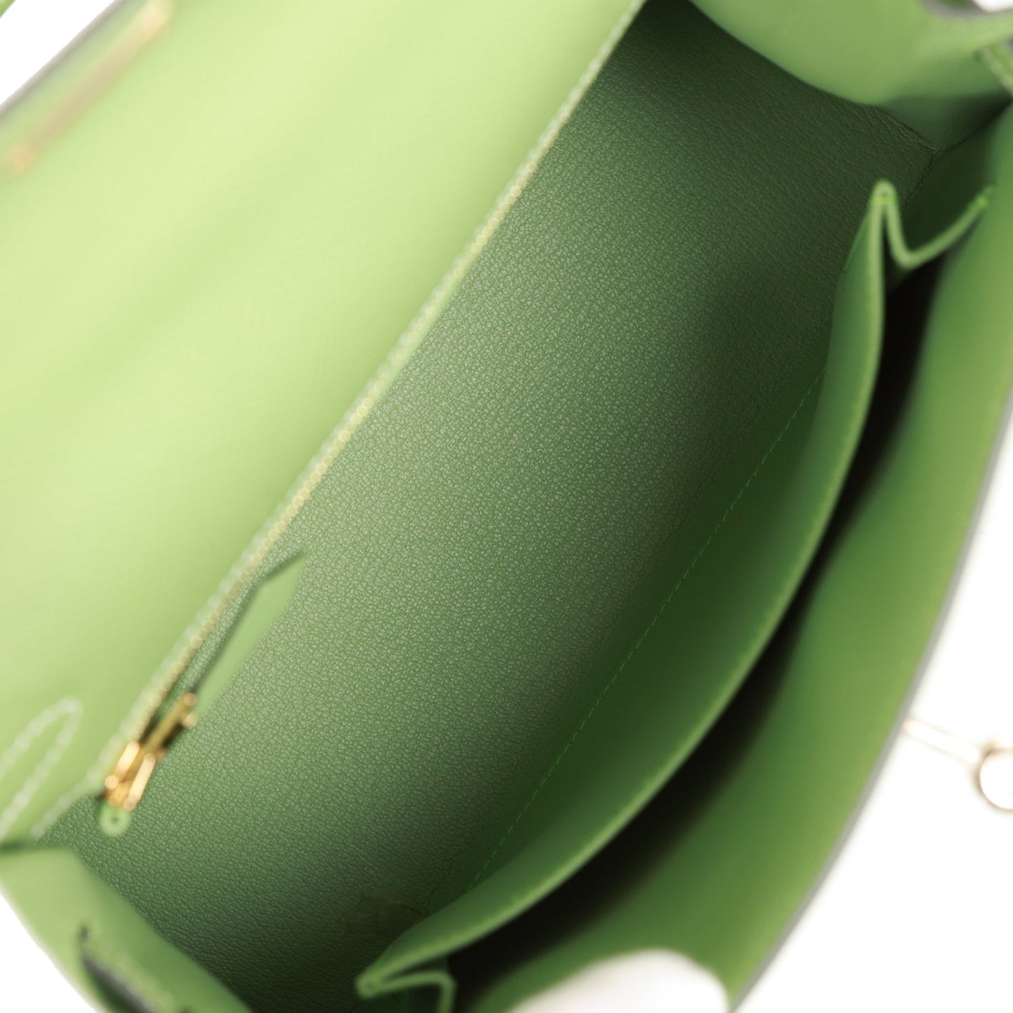 Hermes Kelly Sellier 25 Vert Criquet Epsom Permabrass Hardware