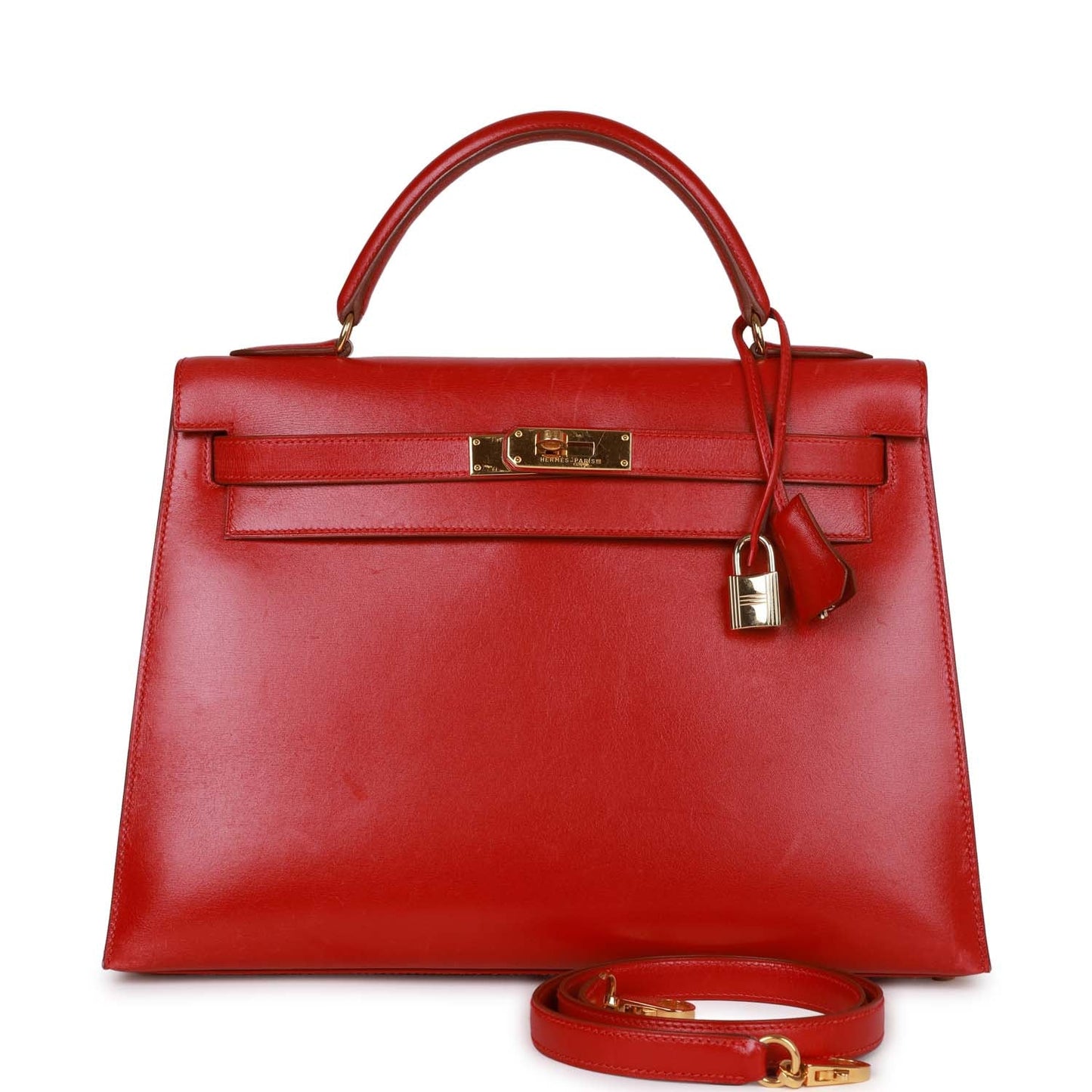 Hermes Kelly Sellier 32 Rouge Vif Box Gold Hardware