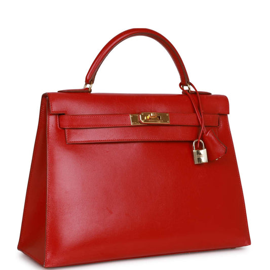 Hermes Kelly Sellier 32 Rouge Vif Box Gold Hardware