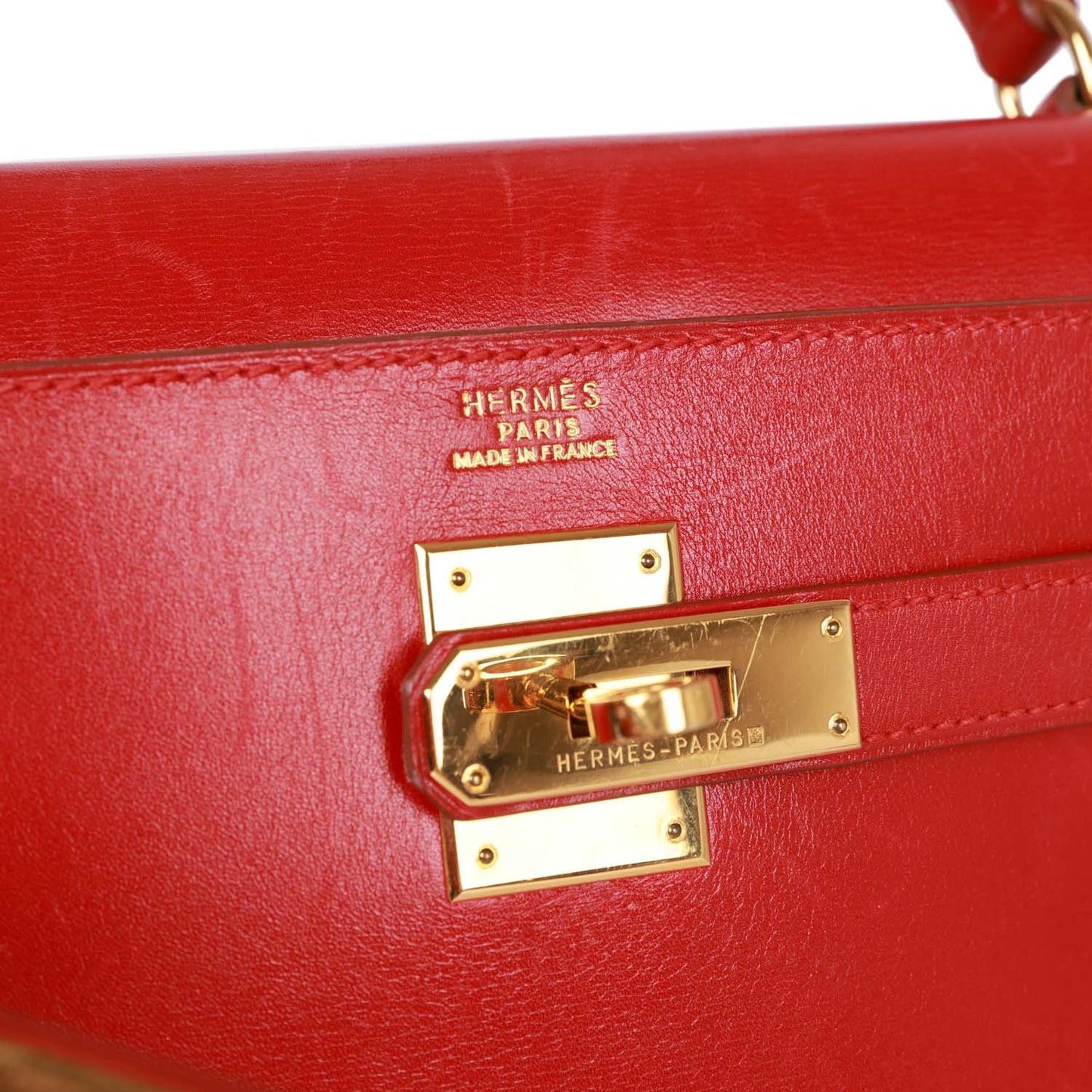 Hermes Kelly Sellier 32 Rouge Vif Box Gold Hardware