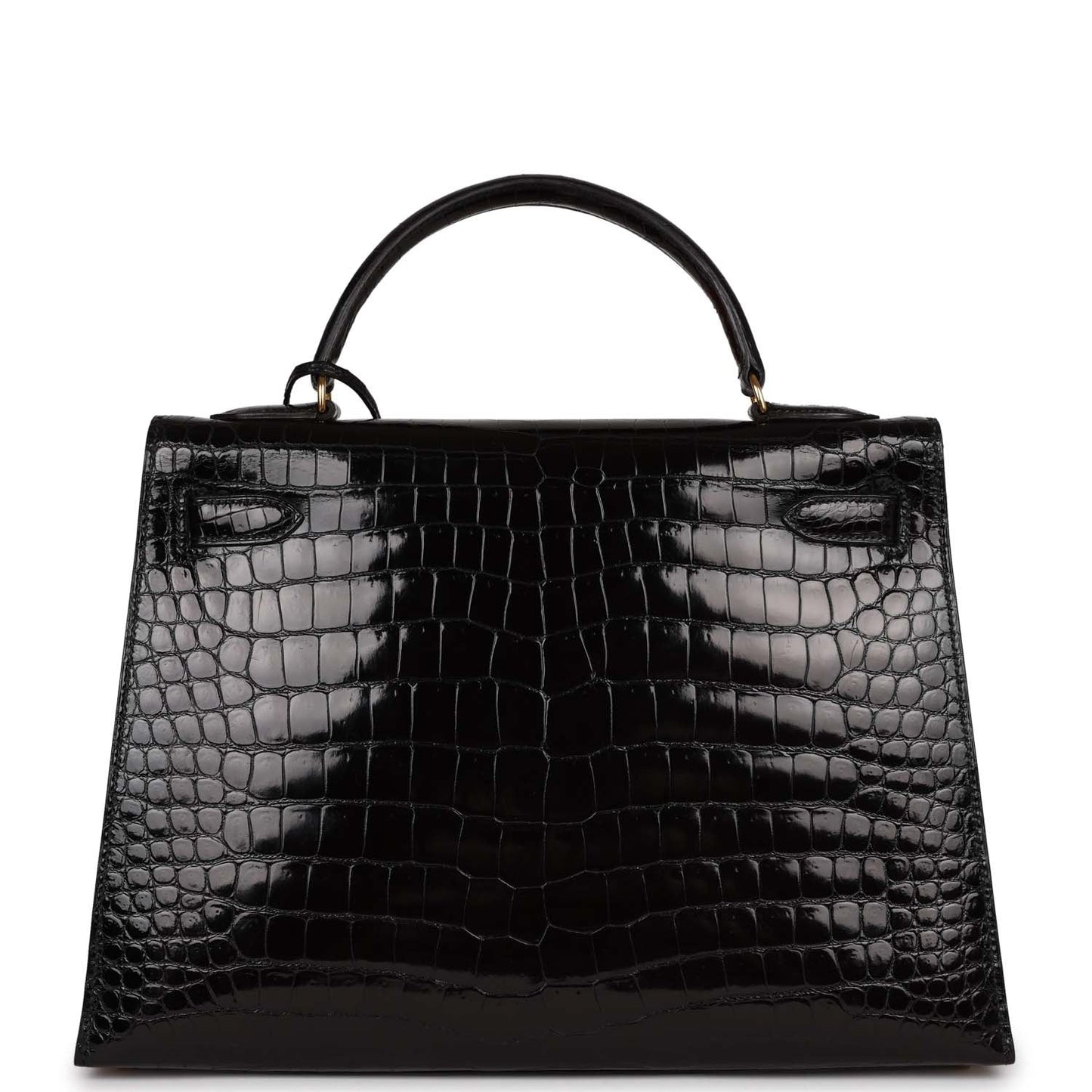 Hermes Kelly Sellier 32 Black Shiny Niloticus Crocodile Gold Hardware