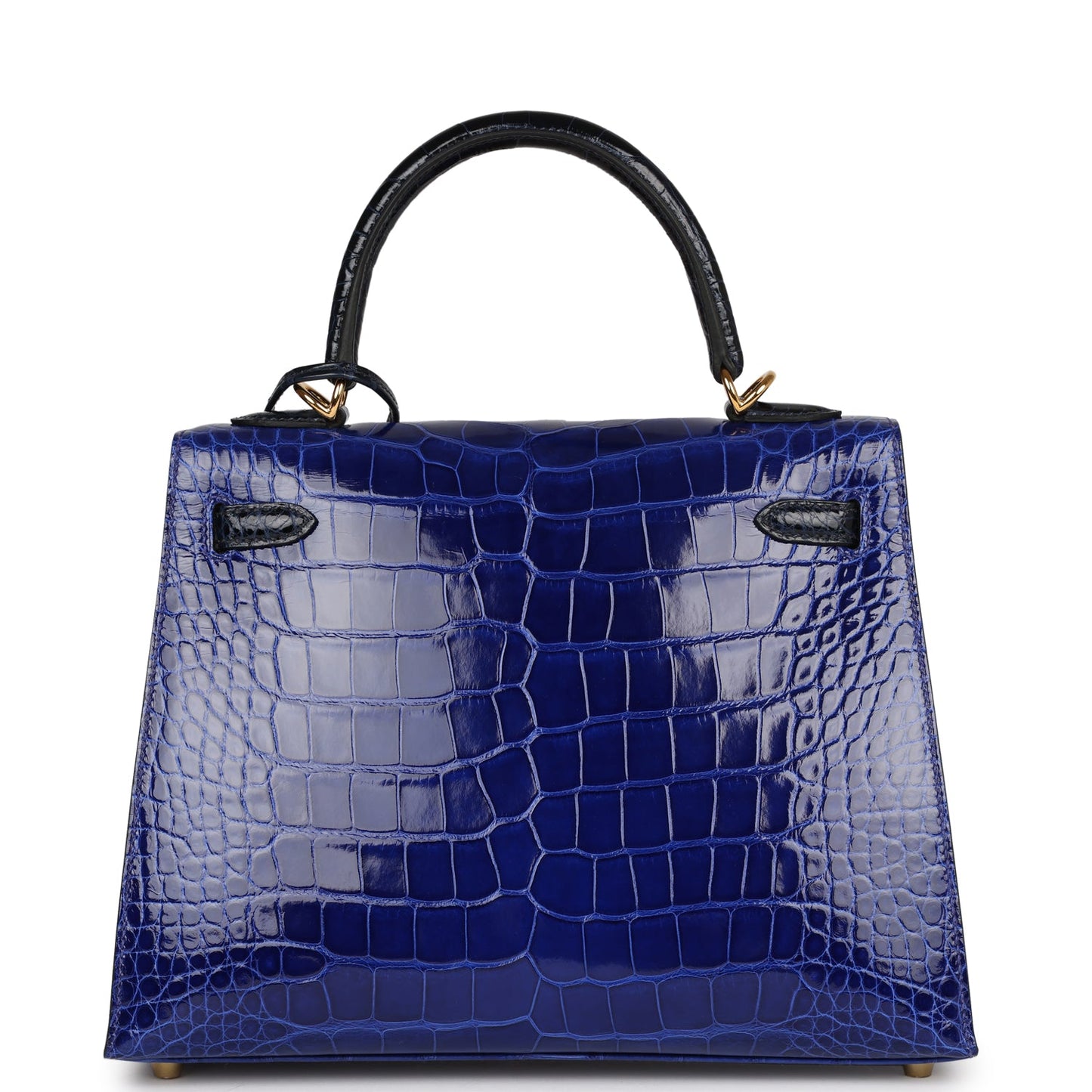 Hermes Kelly Sellier 25 Bleu Electric and Bleu Marine Shiny Alligator Gold Hardware