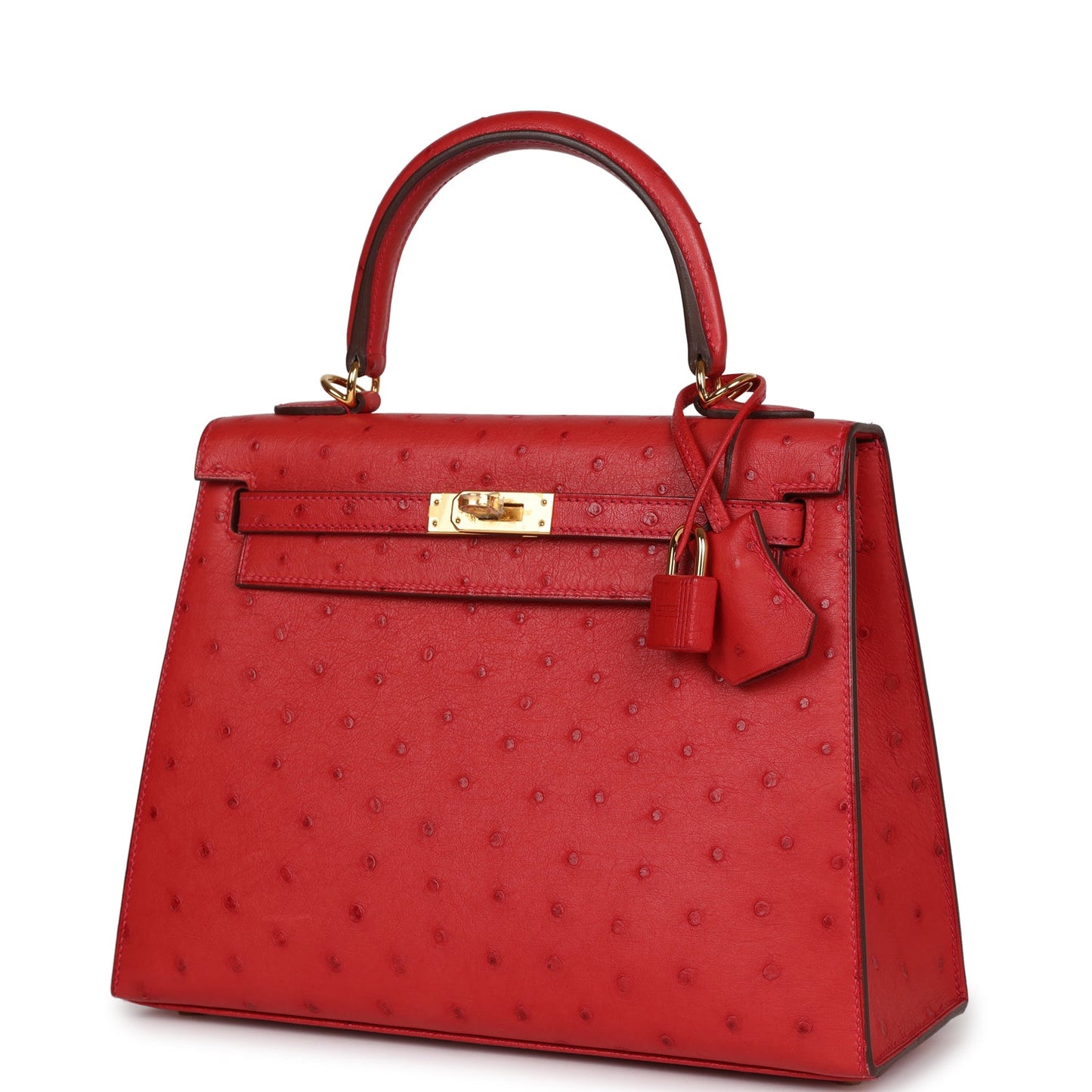 Hermes Kelly Sellier 25 Rouge Vif Verso Ostrich Gold Hardware