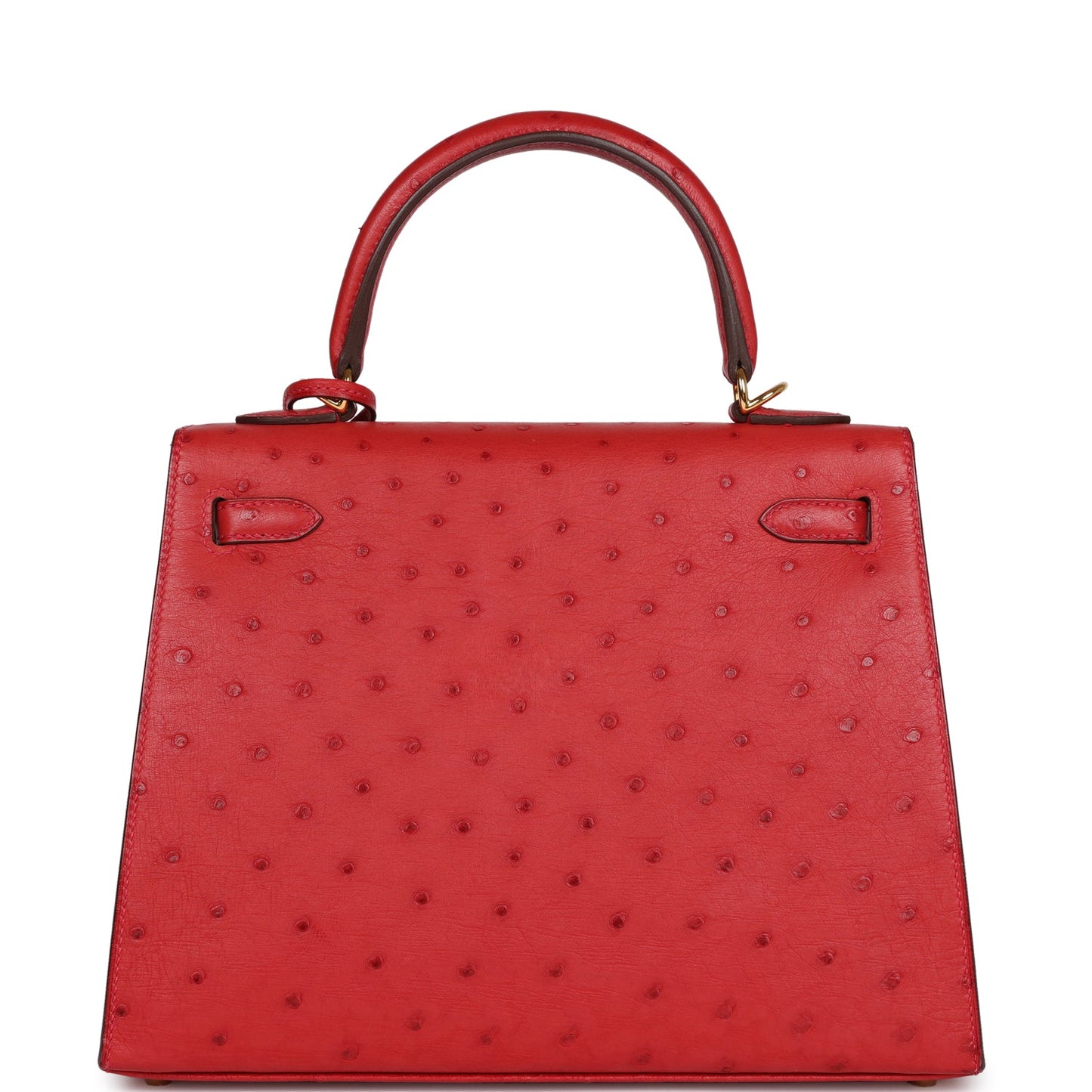 Hermes Kelly Sellier 25 Rouge Vif Verso Ostrich Gold Hardware