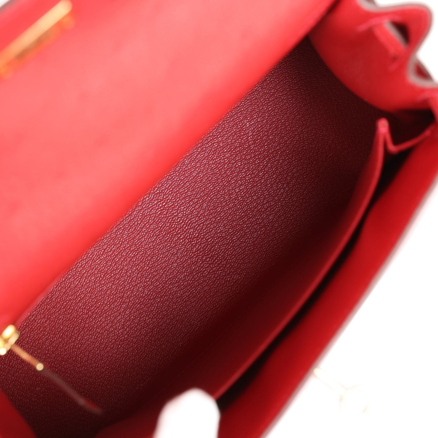 Hermes Kelly Sellier 25 Rouge Vif Verso Ostrich Gold Hardware