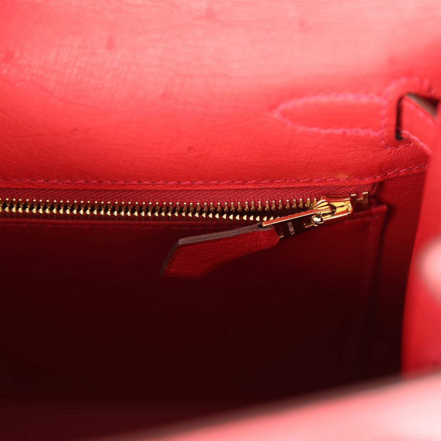 Hermes Kelly Sellier 25 Rouge Vif Verso Ostrich Gold Hardware