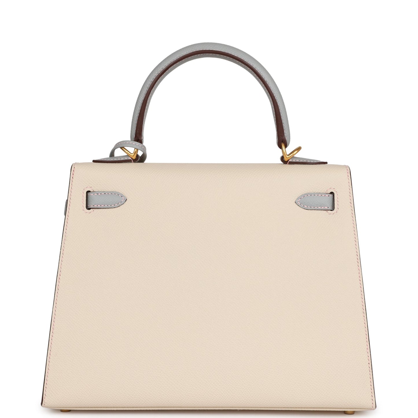 Hermes Kelly Sellier 25 Craie and Bleu Glacier Epsom Brushed Gold Hardware