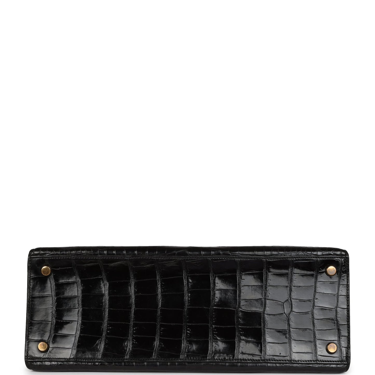 Hermes Kelly Sellier 32 Black Shiny Porosus Crocodile Gold Hardware