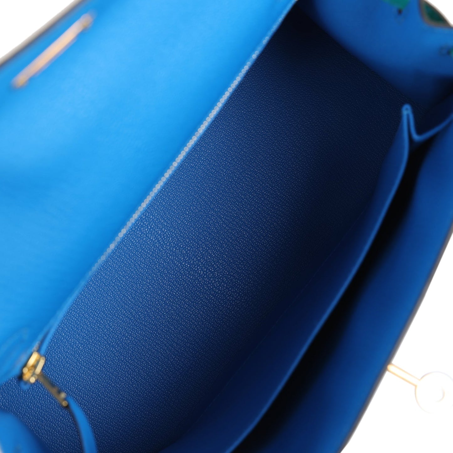 Hermes Kelly Sellier 25 Bleu Hydra and Bleu Paon Chevre Mysore Gold Hardware